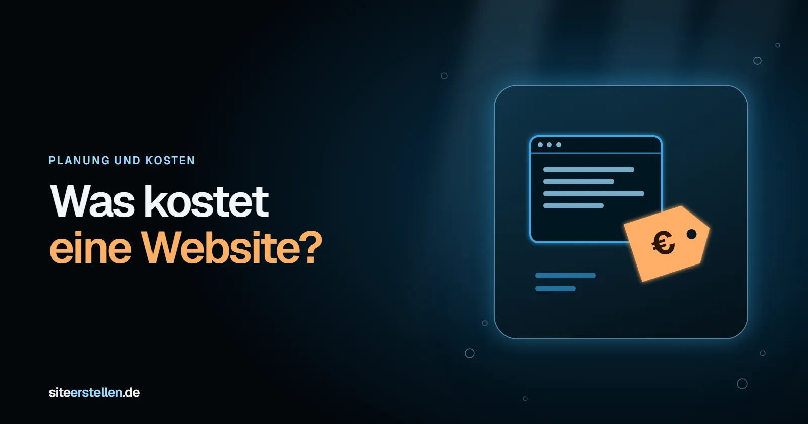 Preisschild neben einem Browserfenster mit Website-Entwurf, daneben Taschenrechner und Kostenaufstellung: Website-Kosten im Überblick