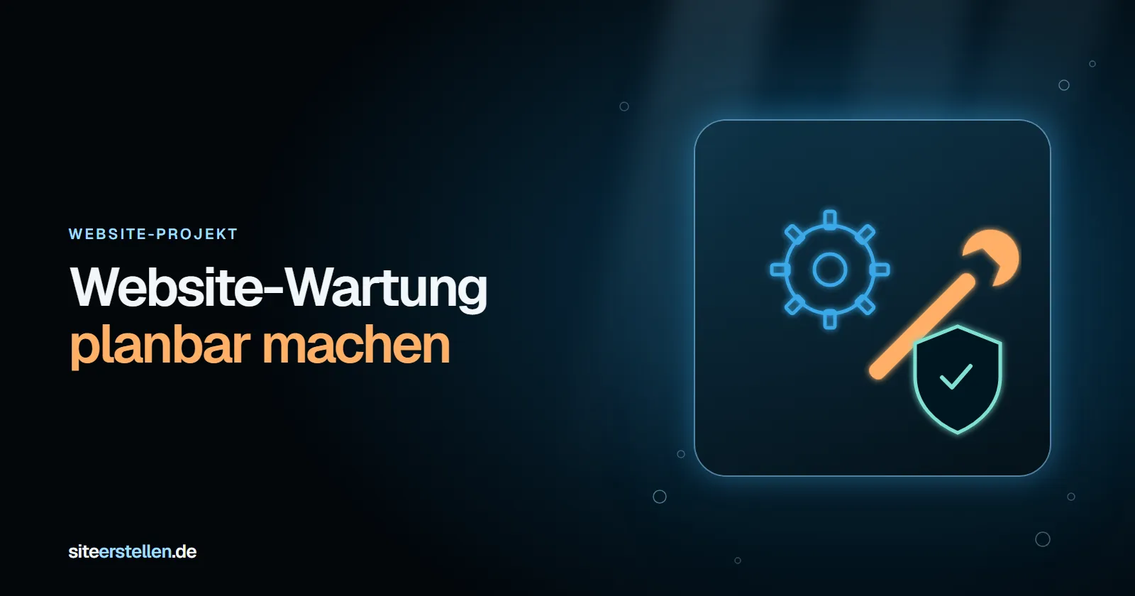 Website-Wartung: Browserfenster mit Zahnrad, Schild und Kalender als Sinnbild für Updates, Sicherheit und feste Wartungsintervalle